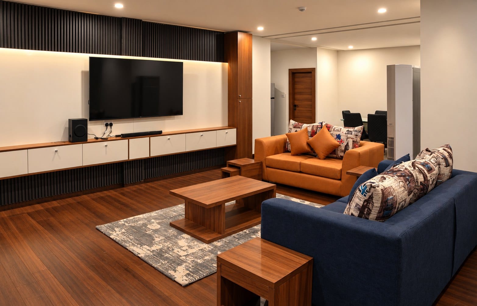 Penthouse Perfection: lounge with a ribbed feature wall
